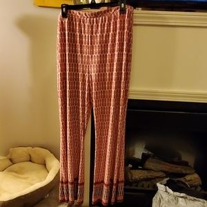 Stretchy wide leg pants boho red print size XL